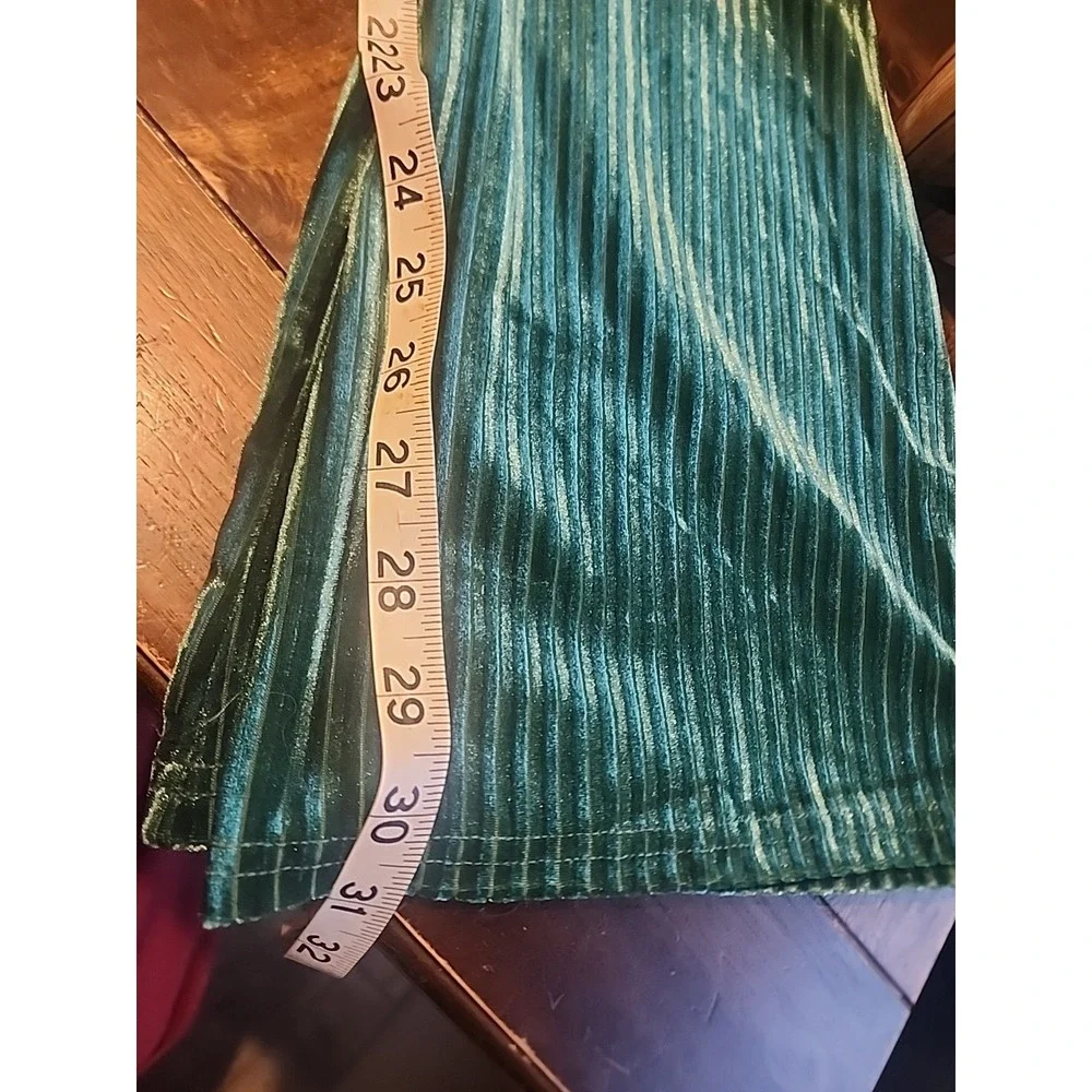 Jon & Anna Green Ribbed Crushed Velvet Ribbed Flare Slacks Pants Sz S Elastic - Picture 5 of 10
